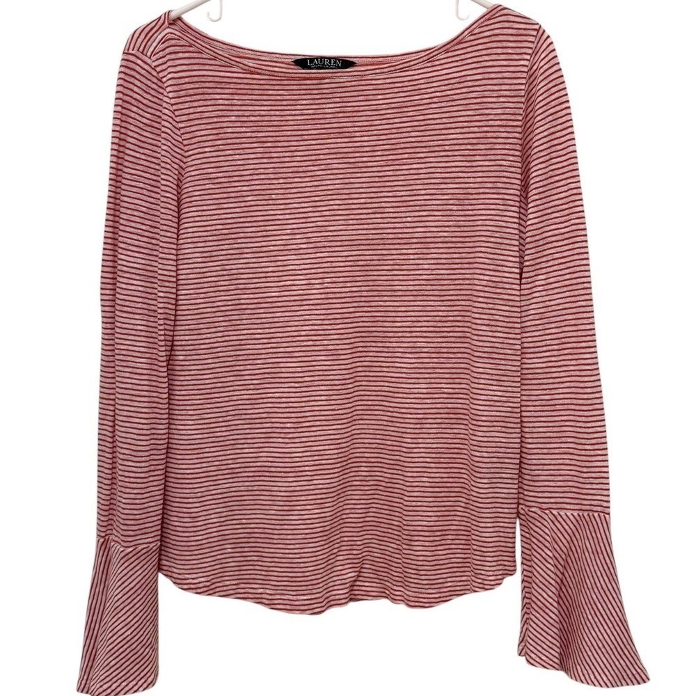 Bell Sleeve Red Stripe Shirt M Nautical Coastal Vacation Classic